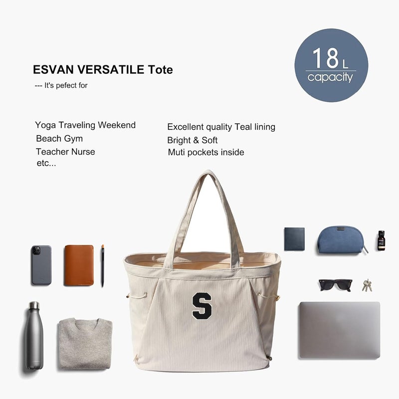 ESVAN Corduroy Yoga Tote Bag Gifts for Women Drawstring Yoga Mat Bag for Office Workout Travel Carryall Pilates Gym - Image 5